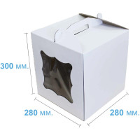 Коробка (280 х 280 х 300), белая, с окошком, для тортов