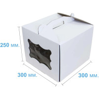 Коробка (300 х 300 х 250), біла, з віконцем, для тортів