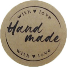 Етикетка коричнева кругла "Hand made with love". Упаковка 50 шт., діаметр 50мм