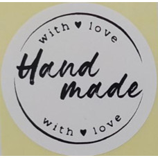 Етикетка біла кругла "Hand made with love". Упаковка 50 шт., діаметр 50мм