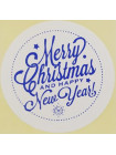 Етикетка біла\синя кругла "Merry Christmas And Happy New Year"